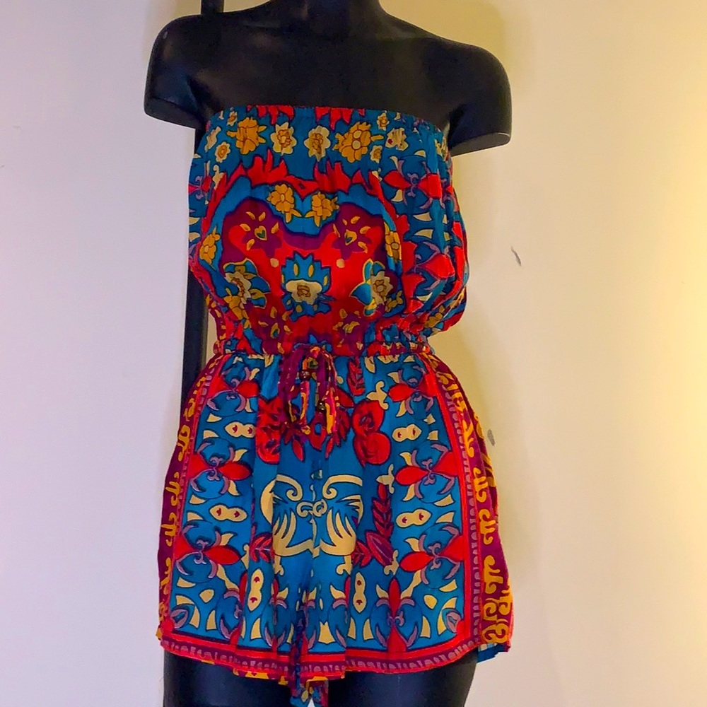 Women’s Small Ace Fashion Floral Strapless Romper With Pockets